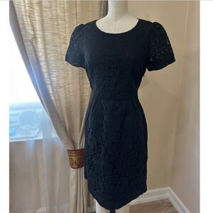 J.Crew Black Lace Cocktail Dress with Puff Sleeves and Diamond Cutout Back Sz 4